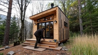 Man Constructs a Modern Wooden House Alone in the Wilderness