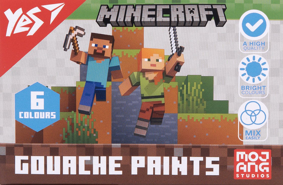 Фарби гуашеві YES Minecraft 6 кольорів 20 мл