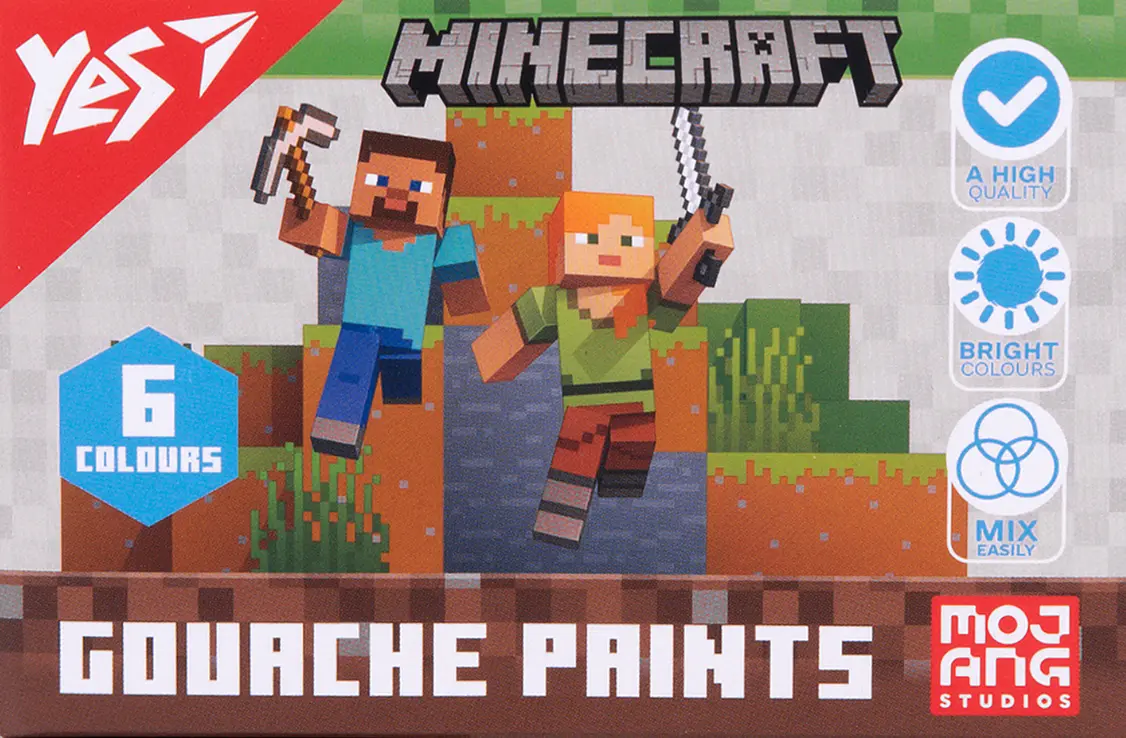 Фарби гуашеві Yes Minecraft 6 кольорів 20 мл