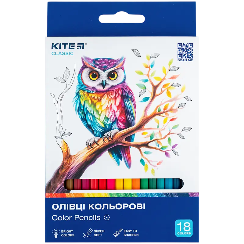 Обкладинка "Олівці кольорові 18 штук Kite Classic"
