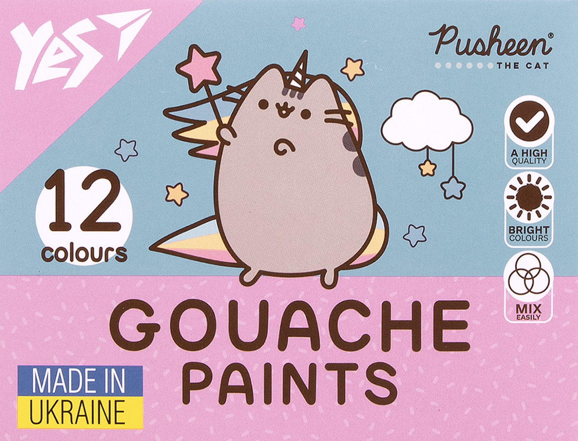 Фарби гуашеві YES Pusheen 12 кольорів 20 мл