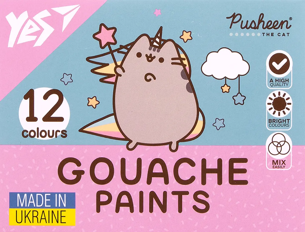 Фарби гуашеві Yes Pusheen 12 кольорів 20 мл