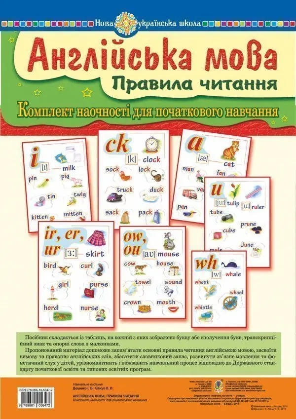 Англійська мова. Правила читання. Комплект наочності для початкового навчання