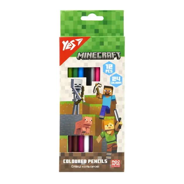 Олівці кольорові YES 12/24 кольорів Minecraft