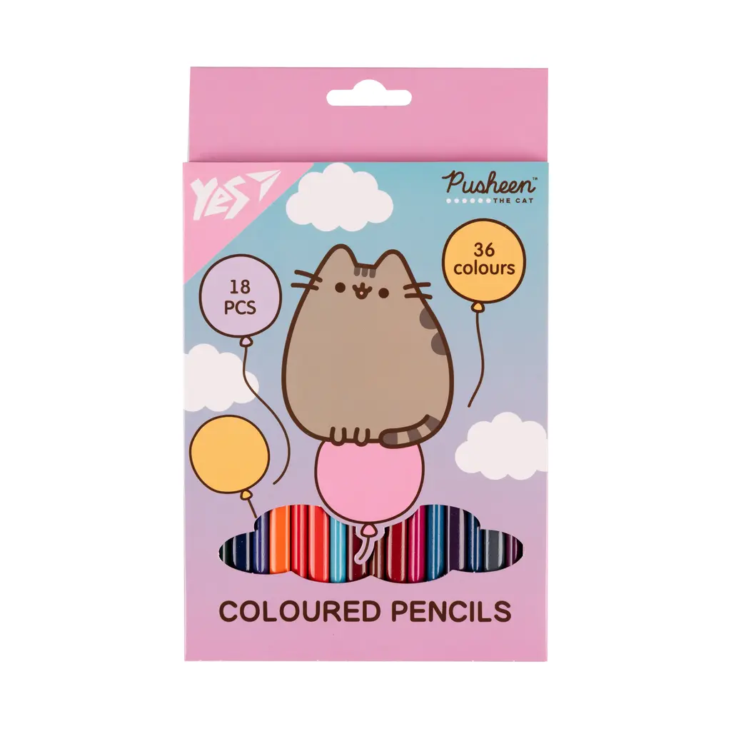 Обкладинка "Олівці кольорові YES 18/36 кольорів Pusheen.Balloons"