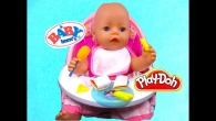 Baby Born Doll Feeding with Play Doh toy food! Play TOys