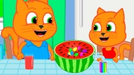 Cats Family in English - Rainbow Watermelon Juice Animation