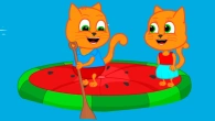 Cats Family in English - Free Swimming in a Watermelon Animation