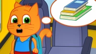 Cats Family in English - Forgot to Pass Textbooks Cartoon for Kids