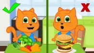 Cats Family in English - Burger Challenge Cartoon for Kids